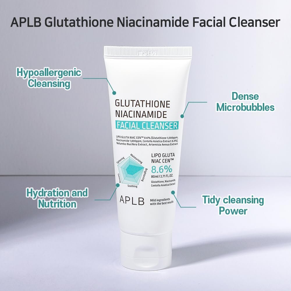 APLB Glutathione Niacinamide Facial Cleanser – LIPO GLUTA NIAC CEN™ 8.6% – Korean Skincare for Pore Tightening, Sebum Control & Deep Moisture (2.71 Fl Oz) Avelisse