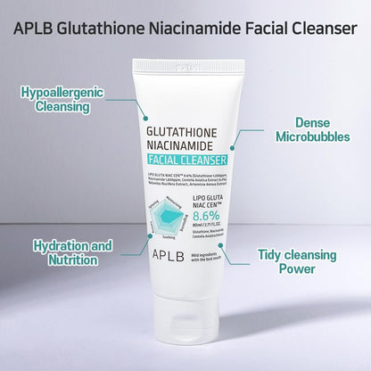 APLB Glutathione Niacinamide Facial Cleanser – LIPO GLUTA NIAC CEN™ 8.6% – Korean Skincare for Pore Tightening, Sebum Control & Deep Moisture (2.71 Fl Oz) Avelisse