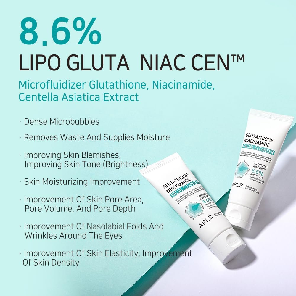 APLB Glutathione Niacinamide Facial Cleanser – LIPO GLUTA NIAC CEN™ 8.6% – Korean Skincare for Pore Tightening, Sebum Control & Deep Moisture (2.71 Fl Oz) Avelisse