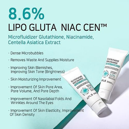 APLB Glutathione Niacinamide Facial Cleanser – LIPO GLUTA NIAC CEN™ 8.6% – Korean Skincare for Pore Tightening, Sebum Control & Deep Moisture (2.71 Fl Oz) Avelisse