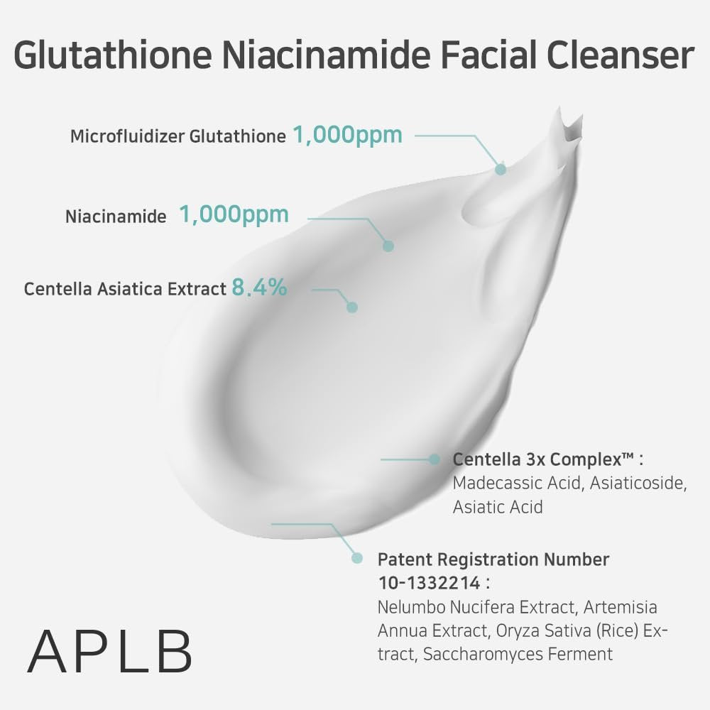 APLB Glutathione Niacinamide Facial Cleanser – LIPO GLUTA NIAC CEN™ 8.6% – Korean Skincare for Pore Tightening, Sebum Control & Deep Moisture (2.71 Fl Oz) Avelisse