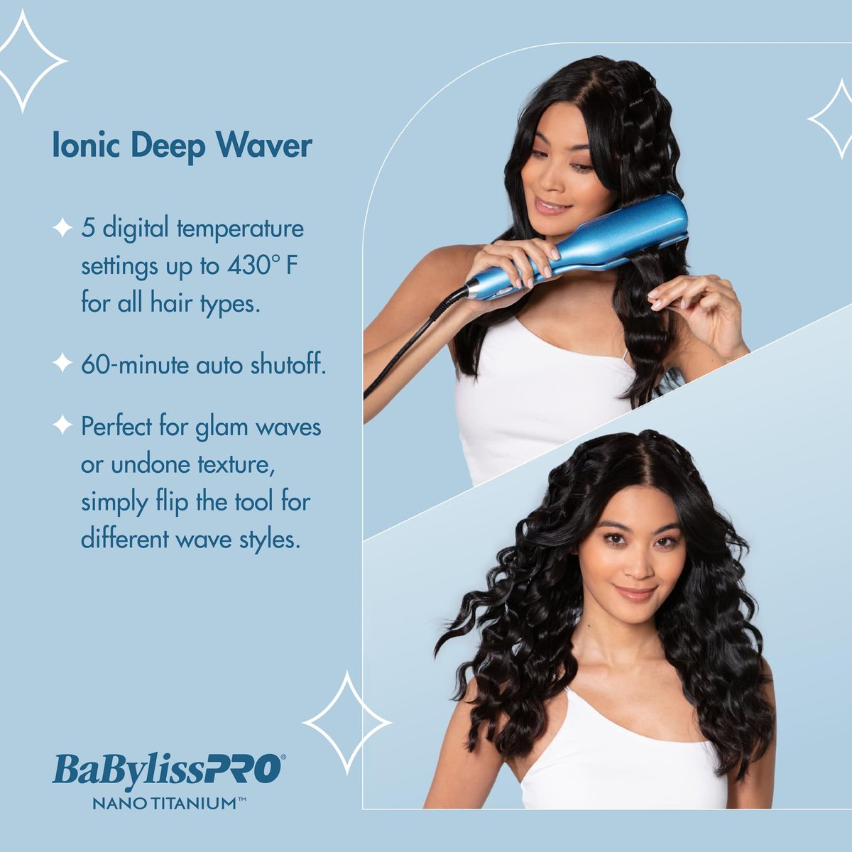 BaBylissPRO Ionic Deep Waver - Titanium Hair Waver for Deep, Long-Lasting Waves (Blue) Avelisse