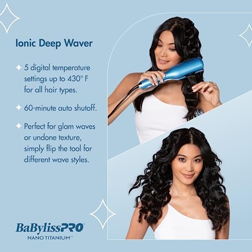 BaBylissPRO Ionic Deep Waver - Titanium Hair Waver for Deep, Long-Lasting Waves (Blue) Avelisse