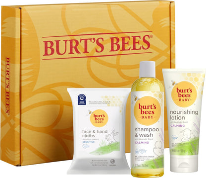 Burt's Bees Baby Gift Set for Baby Showers: Lavender Shampoo, Body Lotion, Wipes & Cloths – Naturally-Derived Skincare Essentials (3 Count) Avelisse