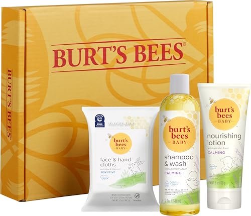 Burt's Bees Baby Gift Set for Baby Showers: Lavender Shampoo, Body Lotion, Wipes & Cloths – Naturally-Derived Skincare Essentials (3 Count) Avelisse