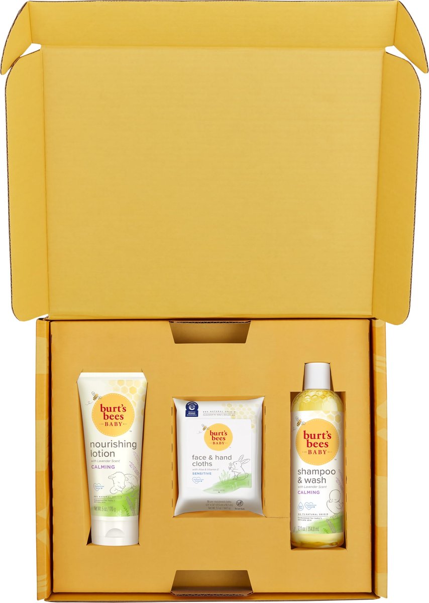 Burt's Bees Baby Gift Set for Baby Showers: Lavender Shampoo, Body Lotion, Wipes & Cloths – Naturally-Derived Skincare Essentials (3 Count) Avelisse