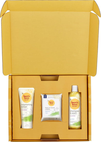 Burt's Bees Baby Gift Set for Baby Showers: Lavender Shampoo, Body Lotion, Wipes & Cloths – Naturally-Derived Skincare Essentials (3 Count) Avelisse