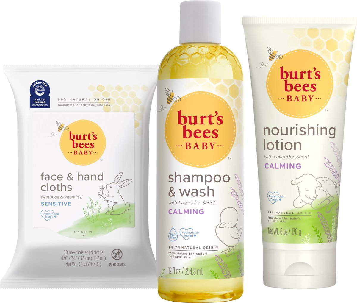 Burt's Bees Baby Gift Set for Baby Showers: Lavender Shampoo, Body Lotion, Wipes & Cloths – Naturally-Derived Skincare Essentials (3 Count) Avelisse