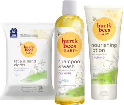 Burt's Bees Baby Gift Set for Baby Showers: Lavender Shampoo, Body Lotion, Wipes & Cloths – Naturally-Derived Skincare Essentials (3 Count) Avelisse
