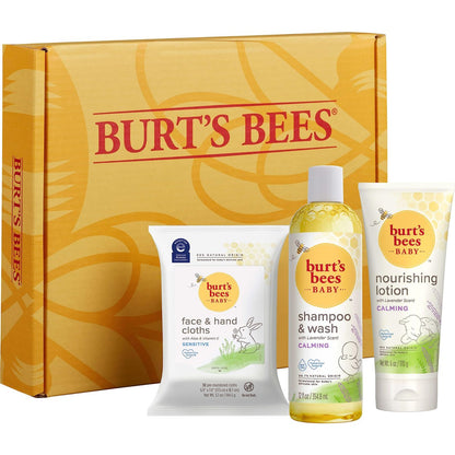 Burt's Bees Baby Gift Set for Baby Showers: Lavender Shampoo, Body Lotion, Wipes & Cloths – Naturally-Derived Skincare Essentials (3 Count) Avelisse