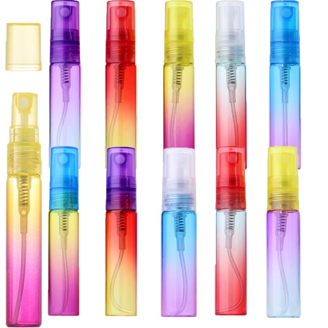 SUKPSY 10 Pack Mini Glass Spray Bottles - Refillable Fine Mist 5ml Travel Perfume & Essential Oil Atomizers (5 Gradient Colors) - görsel 1
