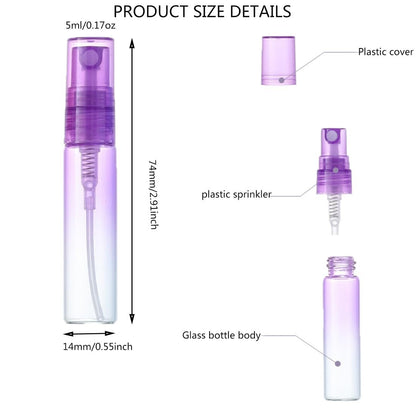 SUKPSY 10 Pack Mini Glass Spray Bottles - Refillable Fine Mist 5ml Travel Perfume & Essential Oil Atomizers (5 Gradient Colors)