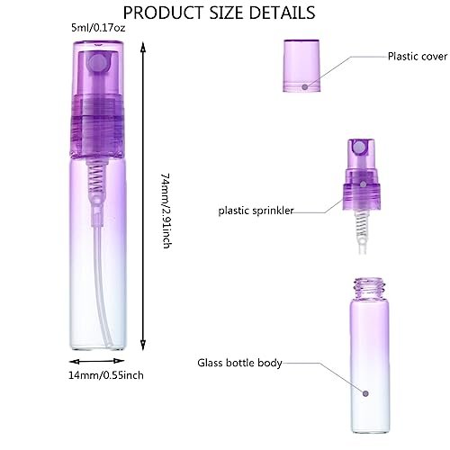 SUKPSY 10 Pack Mini Glass Spray Bottles - Refillable Fine Mist 5ml Travel Perfume & Essential Oil Atomizers (5 Gradient Colors) - görsel 6