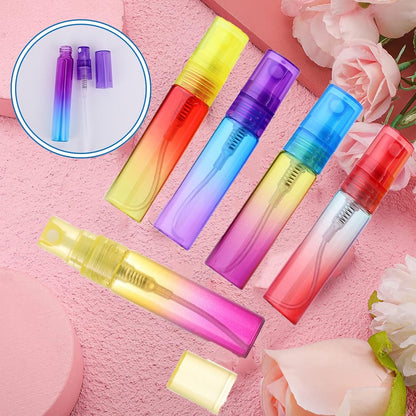 SUKPSY 10 Pack Mini Glass Spray Bottles - Refillable Fine Mist 5ml Travel Perfume & Essential Oil Atomizers (5 Gradient Colors)