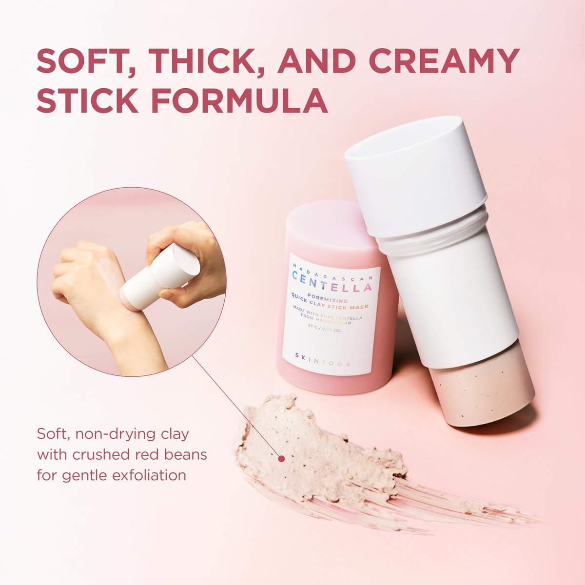 SKIN1004 Poremizing Quick Clay Stick Mask - Pink Mud Mask with Centella for Pore Minimizing and Sebum Control, 0.95 oz Avelisse
