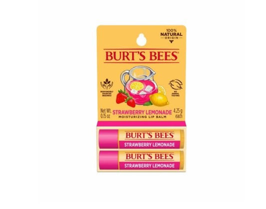 Burt's Bees Strawberry Lemonade Lip Balm 2-Pack – Moisturizing Natural Lip Care