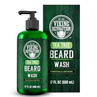 Viking Revolution Tea Tree Beard Wash for Men - Beard Softener & Strengthener with Argan Oil, Ginseng & Olive Oil, 17 oz Avelisse
