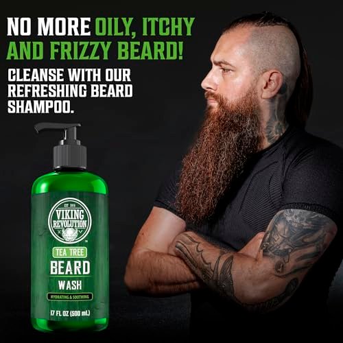 Viking Revolution Tea Tree Beard Wash for Men - Beard Softener & Strengthener with Argan Oil, Ginseng & Olive Oil, 17 oz Avelisse