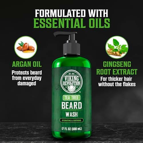 Viking Revolution Tea Tree Beard Wash for Men - Beard Softener & Strengthener with Argan Oil, Ginseng & Olive Oil, 17 oz Avelisse