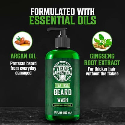 Viking Revolution Tea Tree Beard Wash for Men - Beard Softener & Strengthener with Argan Oil, Ginseng & Olive Oil, 17 oz Avelisse