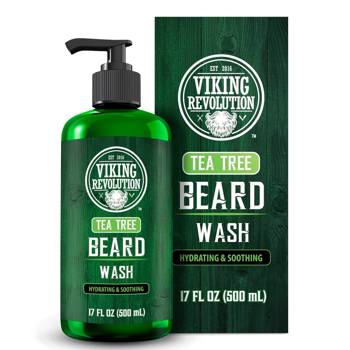 Viking Revolution Tea Tree Beard Wash for Men - Beard Softener & Strengthener with Argan Oil, Ginseng & Olive Oil, 17 oz Avelisse