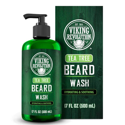 Viking Revolution Tea Tree Beard Wash for Men - Beard Softener & Strengthener with Argan Oil, Ginseng & Olive Oil, 17 oz Avelisse