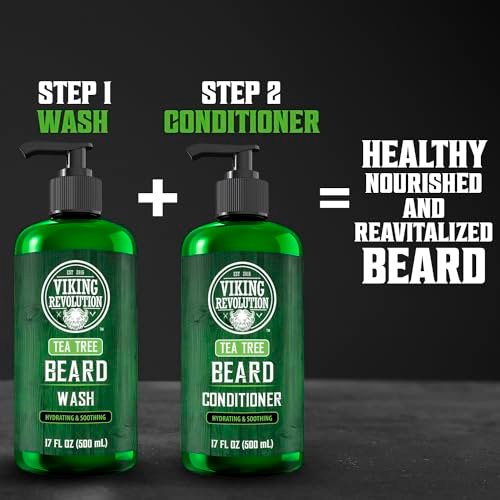 Viking Revolution Tea Tree Beard Wash for Men - Beard Softener & Strengthener with Argan Oil, Ginseng & Olive Oil, 17 oz Avelisse