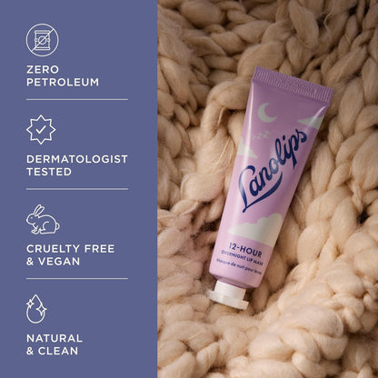Lanolips 12 Hour Overnight Lip Mask – Rich Lanolin Lip Balm with Hyaluronic Acid, Vitamin C & Ceramides – Restore, Soften & Replenish While You Sleep – Cruelty-Free Hydrating Balm (0.52 oz / 15 g)