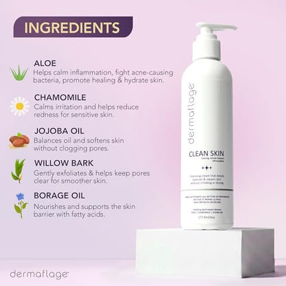 Dermaflage Clean Skin Cleanser - Gentle Face Wash for Sensitive Skin - Fragrance-Free, Sulfate-Free, pH-Balanced - Lightweight Daily Cleanser - 6 fl oz