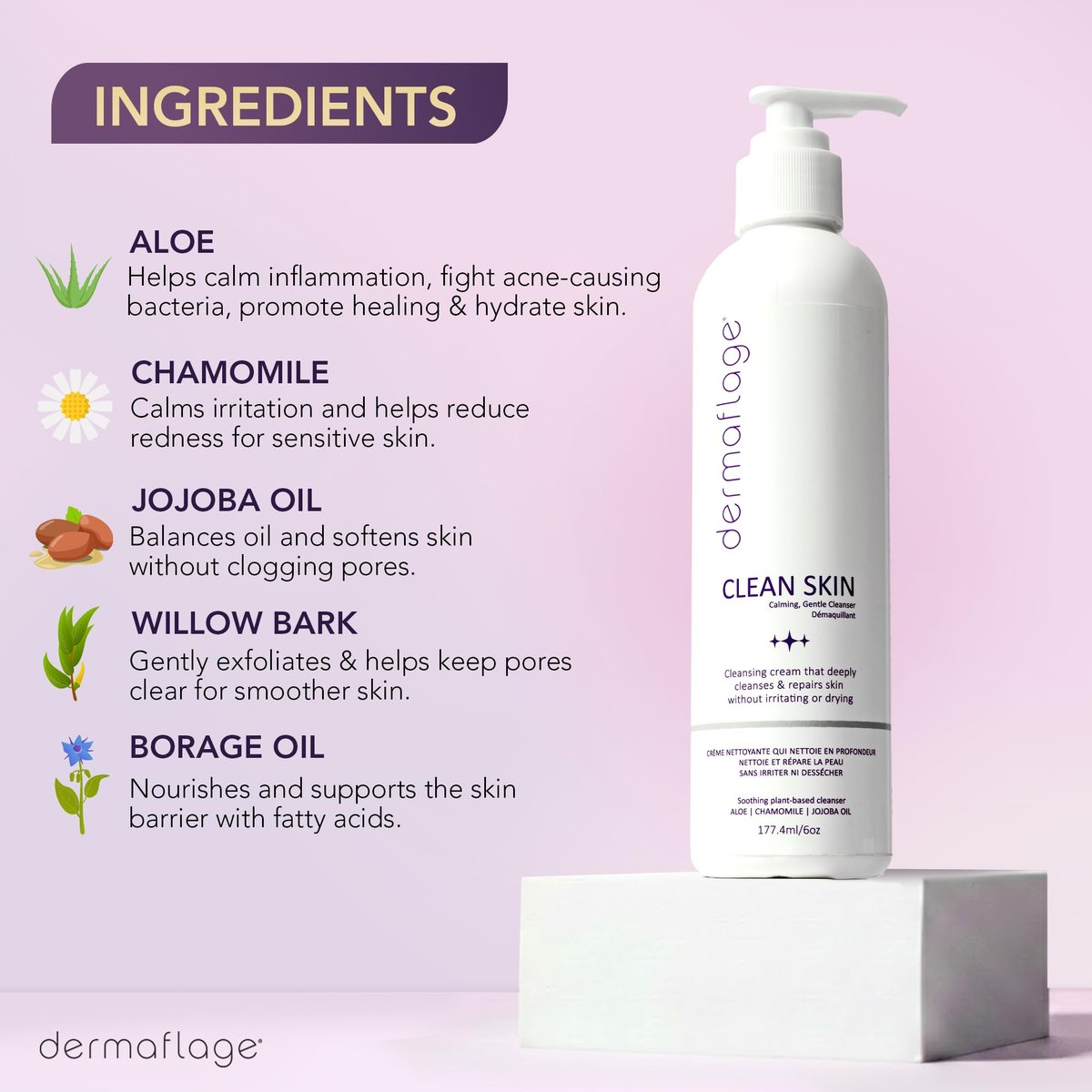 Dermaflage Clean Skin Cleanser - Gentle Face Wash for Sensitive Skin - Fragrance-Free, Sulfate-Free, pH-Balanced - Lightweight Daily Cleanser - 6 fl oz - görsel 5