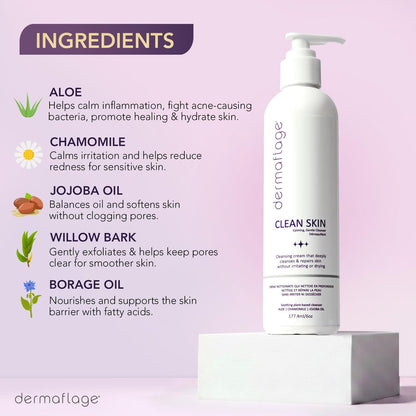 Dermaflage Clean Skin Cleanser - Gentle Face Wash for Sensitive Skin - Fragrance-Free, Sulfate-Free, pH-Balanced - Lightweight Daily Cleanser - 6 fl oz