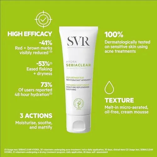 SVR Sebiaclear Moisturizing Face Cream - Soothing Moisturizer for Oily Sensitive Skin with Niacinamide, Hyaluronic Acid & Ceramides, Non-Comedogenic, 1.4 oz Avelisse