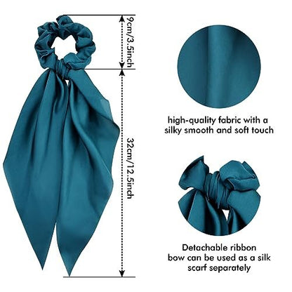 Cinaci 12 Pack Solid Silky Satin Chiffon Hair Ties with Long Ribbon Bow Tail - Scrunchies Ponytail Holders for Women Girls Teens Avelisse