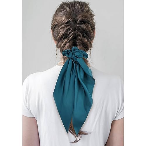 Cinaci 12 Pack Solid Silky Satin Chiffon Hair Ties with Long Ribbon Bow Tail - Scrunchies Ponytail Holders for Women Girls Teens Avelisse