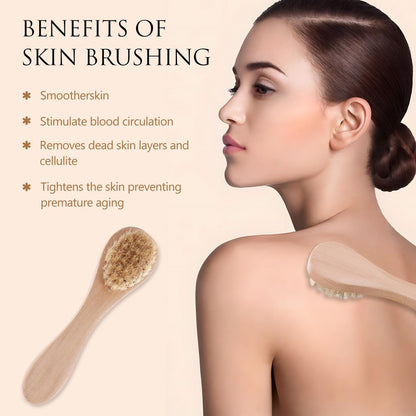 Kootinn 2 Pack Mini Dry Brush - Natural Bristle Small Body Brush for Exfoliating Face, Neck, Chest & Nails - Soft Skin Care