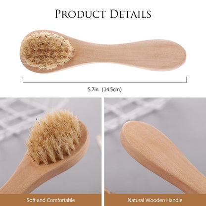 Kootinn 2 Pack Mini Dry Brush - Natural Bristle Small Body Brush for Exfoliating Face, Neck, Chest & Nails - Soft Skin Care