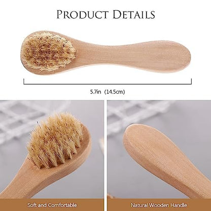 Kootinn 2 Pack Mini Dry Brush - Natural Bristle Small Body Brush for Exfoliating Face, Neck, Chest & Nails - Soft Skin Care
