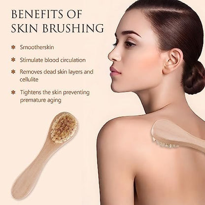 Kootinn 2 Pack Mini Dry Brush - Natural Bristle Small Body Brush for Exfoliating Face, Neck, Chest & Nails - Soft Skin Care