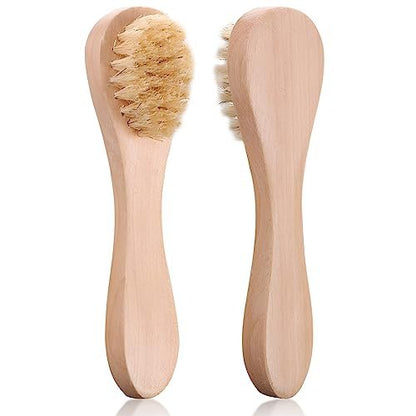 Kootinn 2 Pack Mini Dry Brush - Natural Bristle Small Body Brush for Exfoliating Face, Neck, Chest & Nails - Soft Skin Care