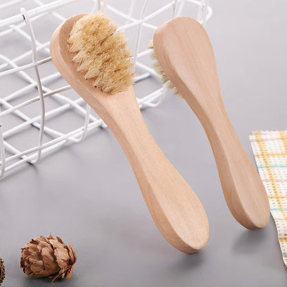 Kootinn 2 Pack Mini Dry Brush - Natural Bristle Small Body Brush for Exfoliating Face, Neck, Chest & Nails - Soft Skin Care