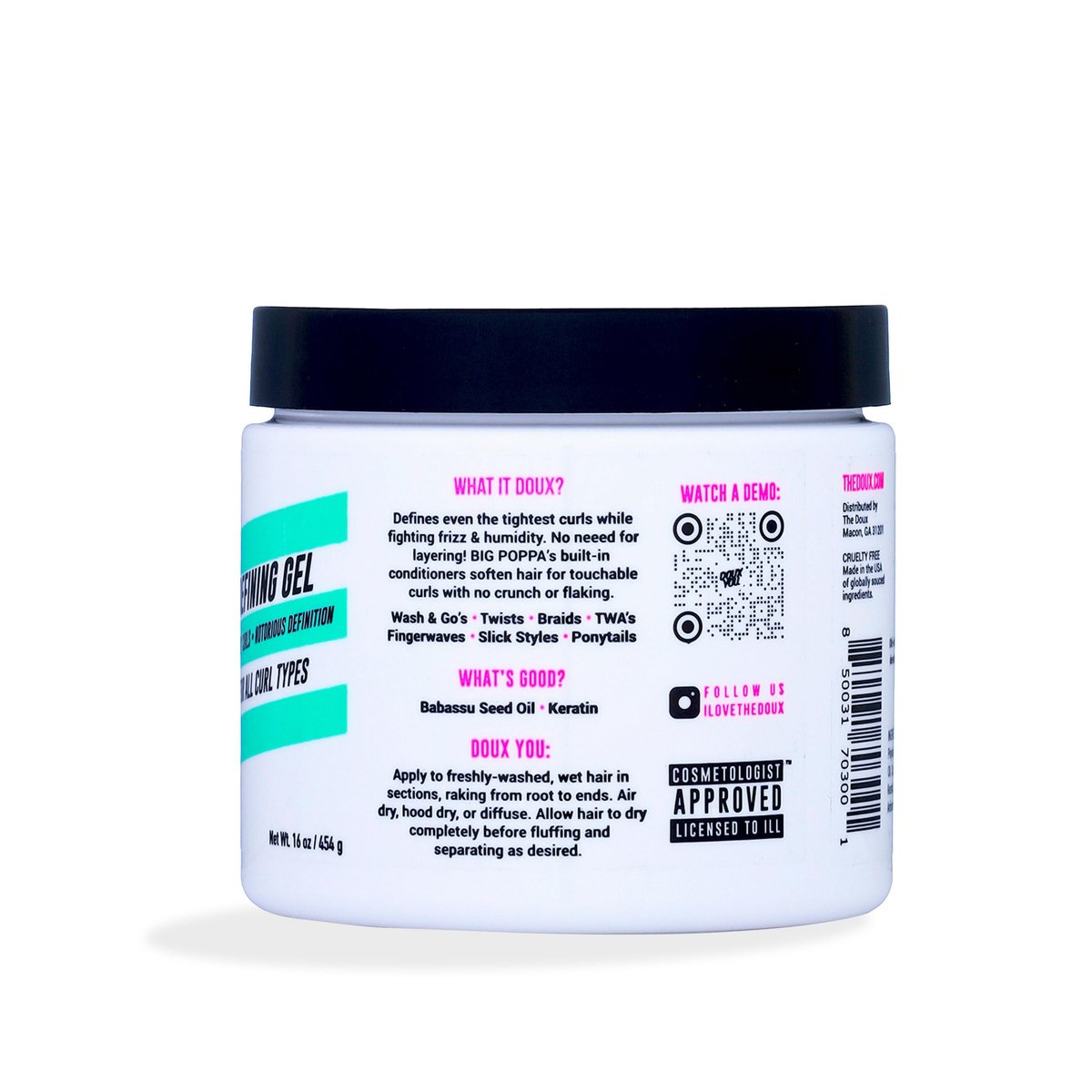 The Doux BIG POPPA Curl Defining Gel – Frizz Control & Soft Hold for Curly Hair with Babassu Oil, 16 oz Avelisse