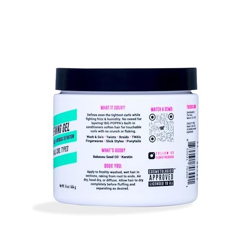 The Doux BIG POPPA Curl Defining Gel – Frizz Control & Soft Hold for Curly Hair with Babassu Oil, 16 oz Avelisse