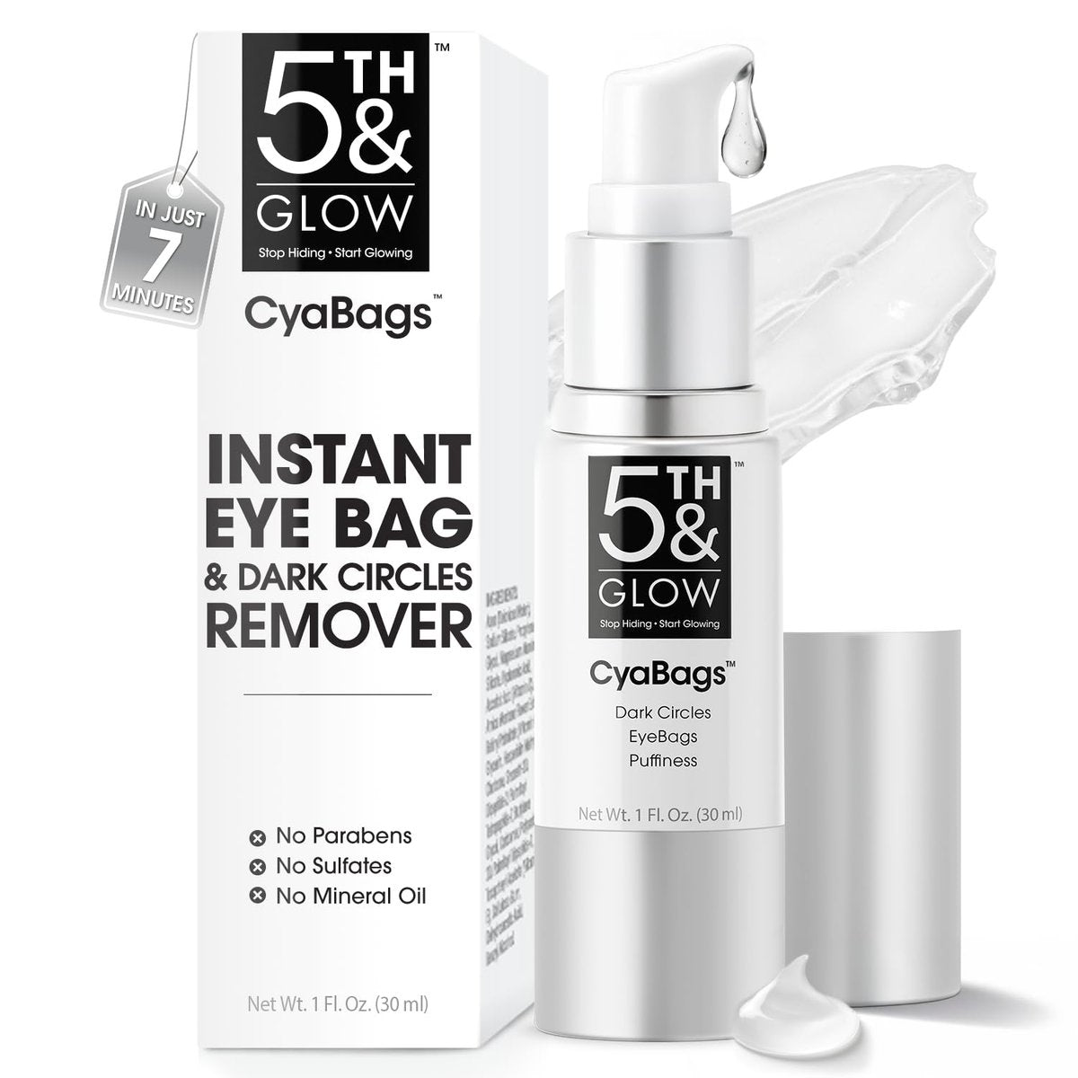 5th & Glow Cyabags Instant Under Eye Bag Remover Serum – Puffy Eyes Reduction with Hyaluronic Acid & Vitamin C for Fine Lines, Wrinkles & Crow's Feet, 1 oz Avelisse