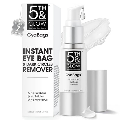 5th & Glow Cyabags Instant Under Eye Bag Remover Serum – Puffy Eyes Reduction with Hyaluronic Acid & Vitamin C for Fine Lines, Wrinkles & Crow's Feet, 1 oz Avelisse