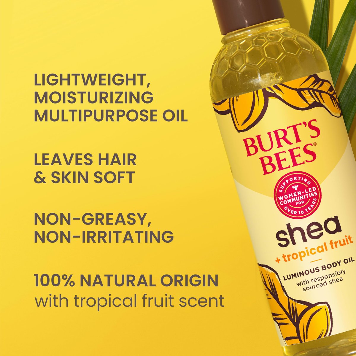 Burt's Bees Shea + Tropical Fruit Luminous Body Oil, 8 oz – Natural Glowing Skin Oil Avelisse