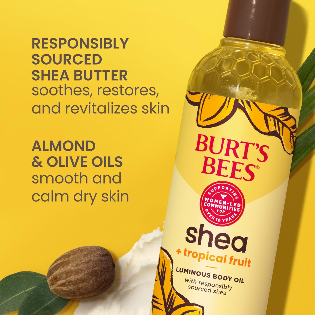 Burt's Bees Shea + Tropical Fruit Luminous Body Oil, 8 oz – Natural Glowing Skin Oil Avelisse