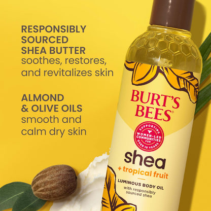 Burt's Bees Shea + Tropical Fruit Luminous Body Oil, 8 oz – Natural Glowing Skin Oil Avelisse
