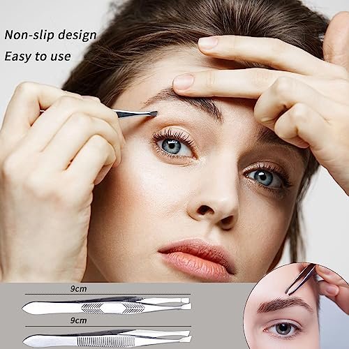 High Precision Stainless Steel Tweezers for Women – Facial Hair, Eyebrows, Splinter & Ingrown Hair Removal (2 Count, Silver) - görsel 11