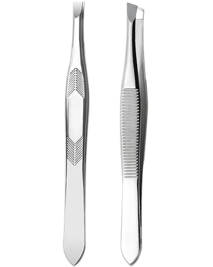 High Precision Stainless Steel Tweezers for Women – Facial Hair, Eyebrows, Splinter & Ingrown Hair Removal (2 Count, Silver)