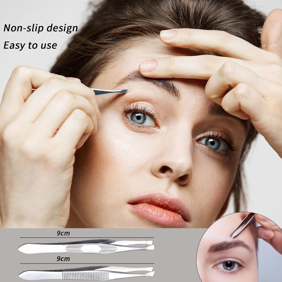 High Precision Stainless Steel Tweezers for Women – Facial Hair, Eyebrows, Splinter & Ingrown Hair Removal (2 Count, Silver) - görsel 12